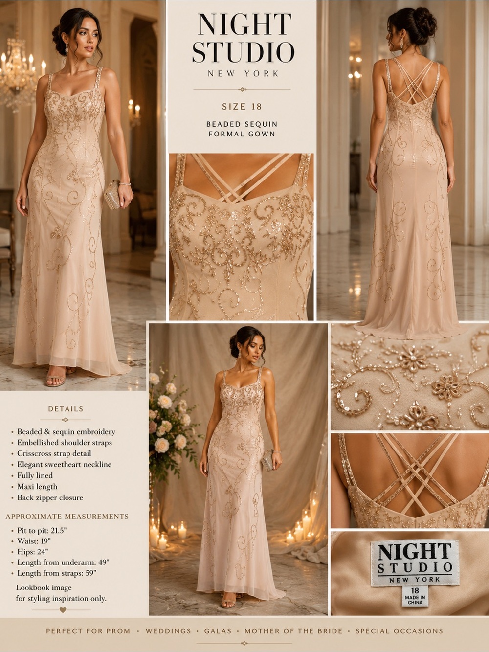 Night Studio New York Beaded Sequin Formal Gown Size 18